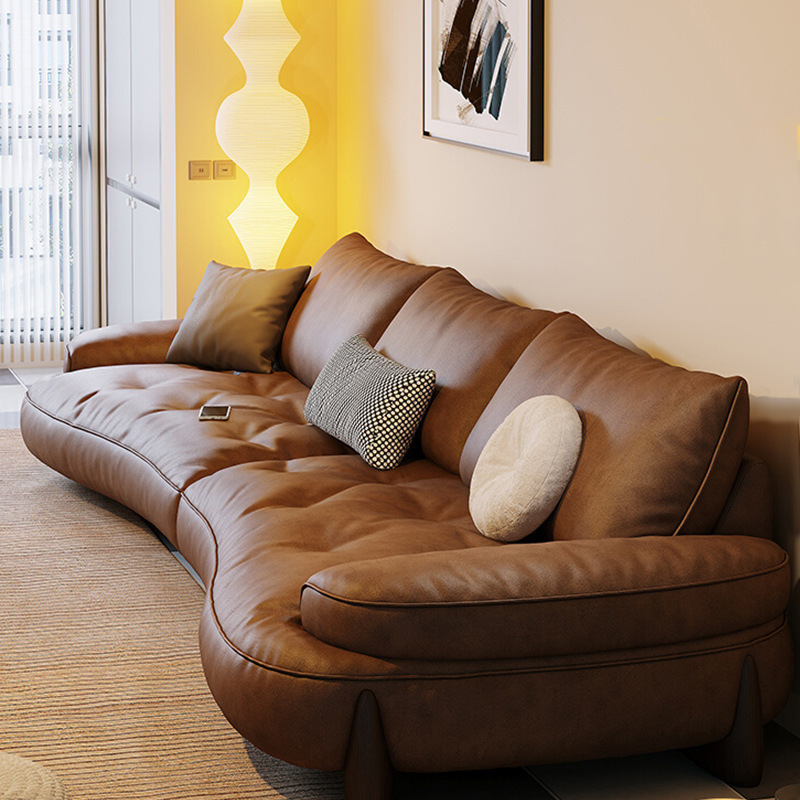 Italian Style Sofa Luxury Retro Brown Leather Sofa Combination