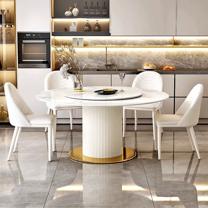 White And Gold Dining Table Set For 6