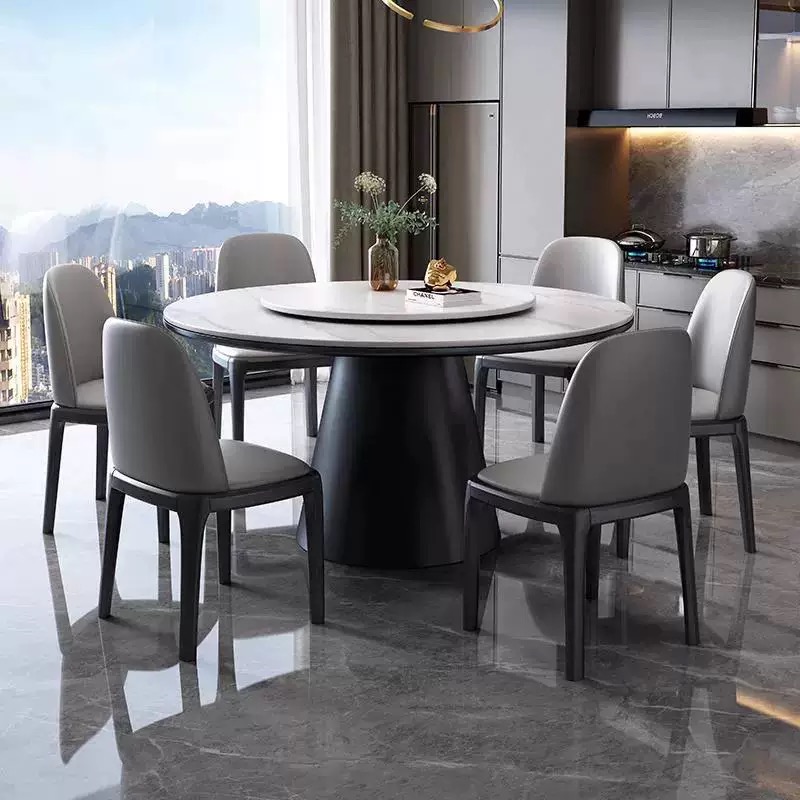 Rock Slab Dining Table Set with Wooden Base