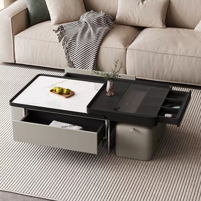 Multifunctional Storage Rectangular Coffee Table With Stool