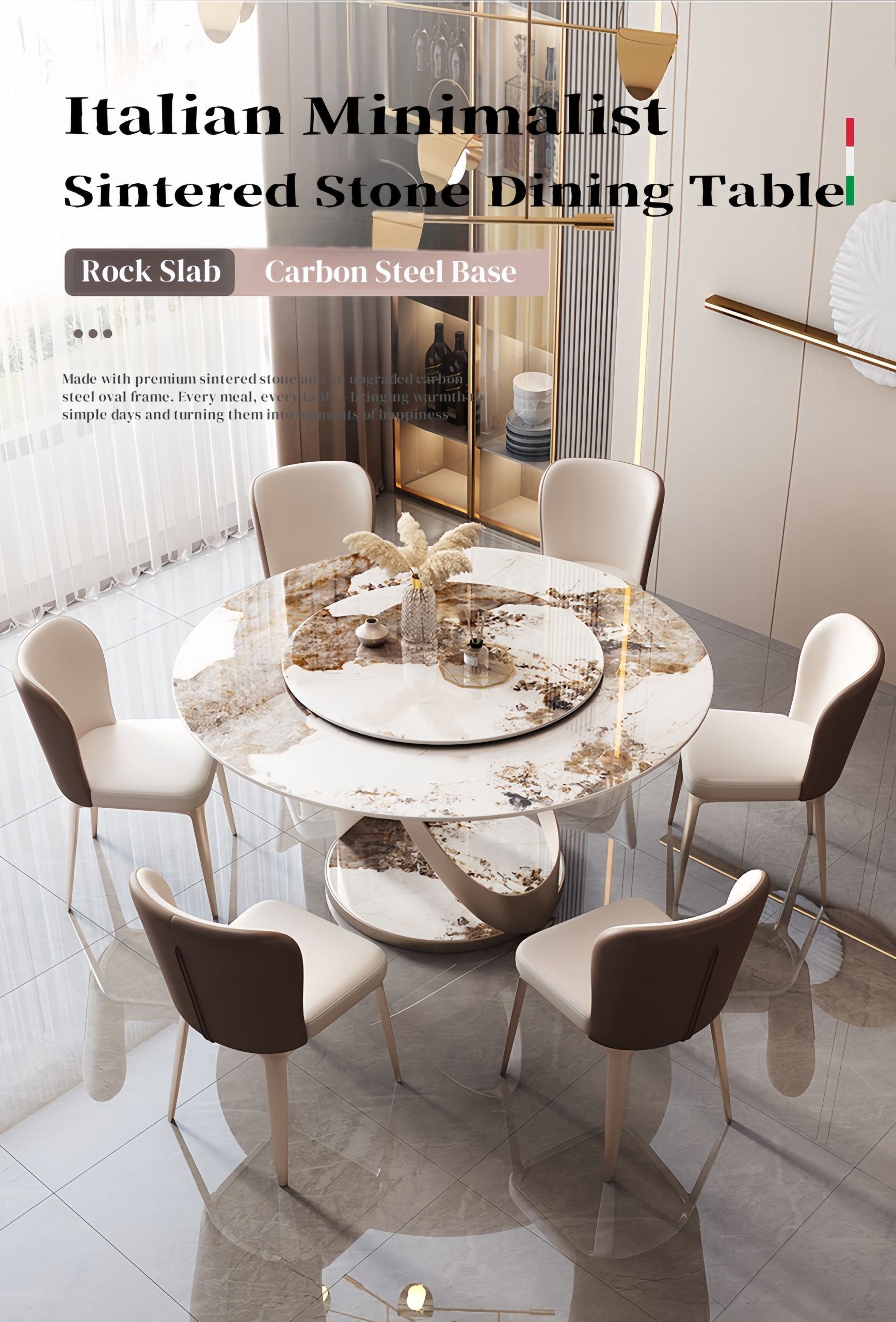 Rose Gold Rotating Round Dining Table Set