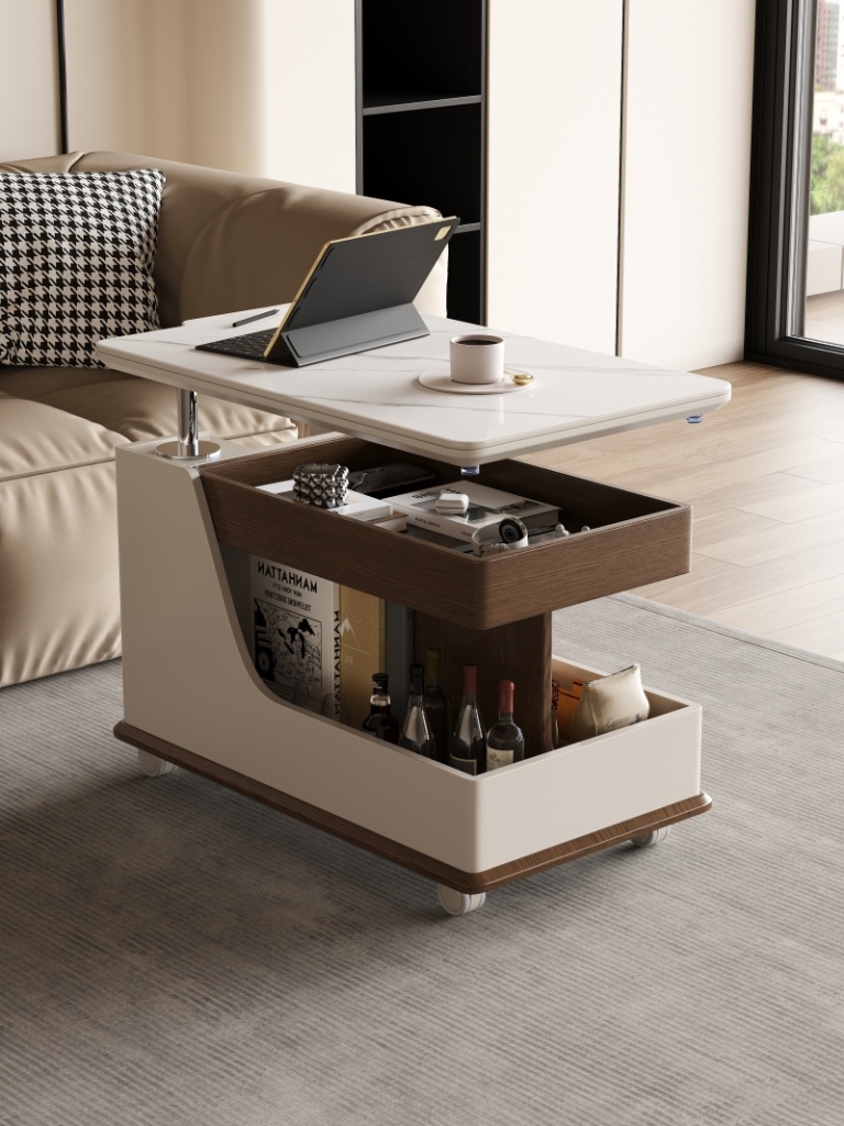 Multi-Function Lift Side Table with Removable Storage & Wheels