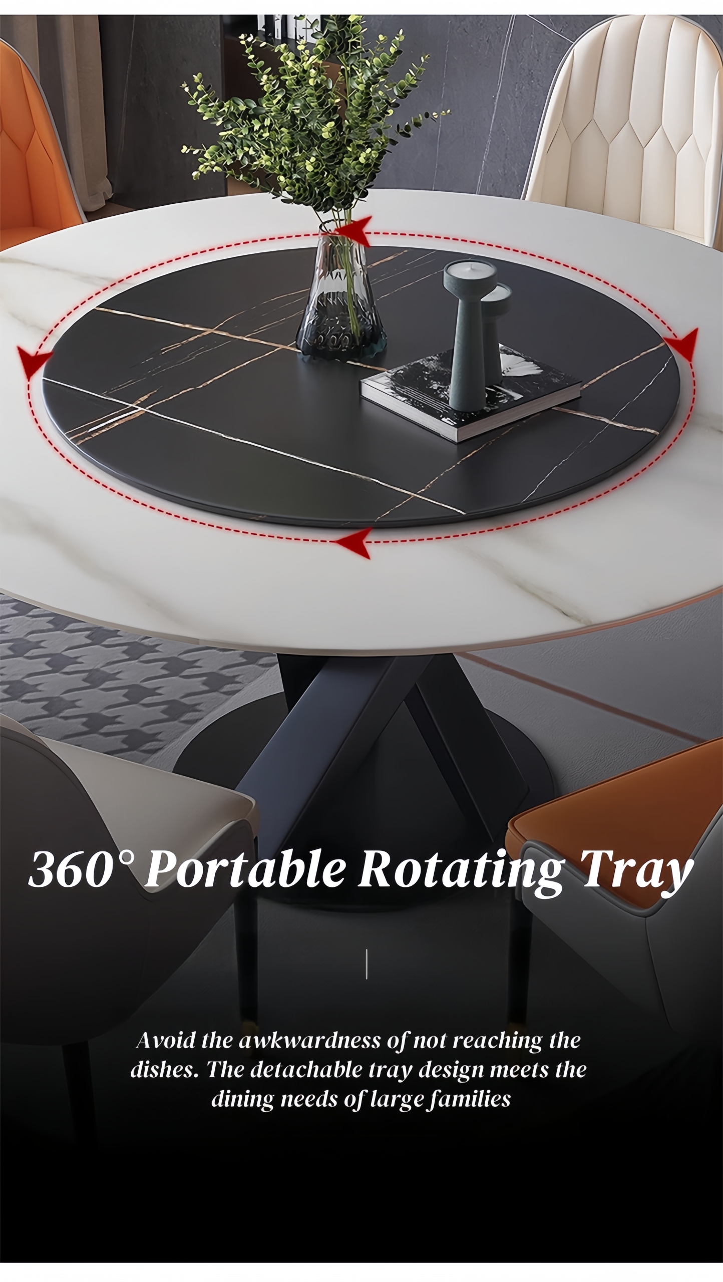 Rock Slab Black Dining Table Set for 6