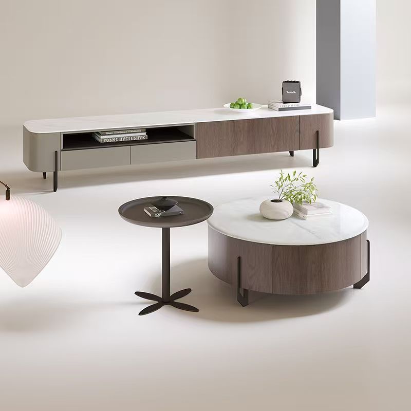 Table basse ronde console TV en pierre microcristalline