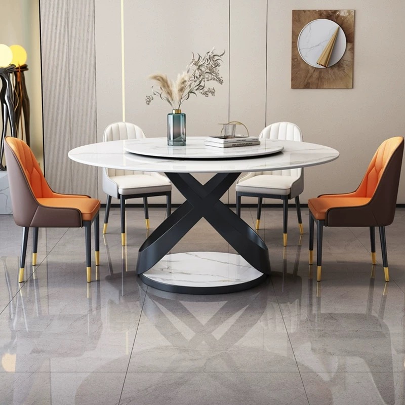 Round Table with 6 Upholstered Chairs