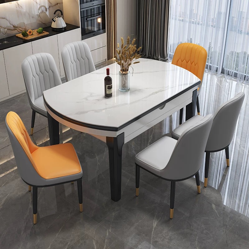 Extendable Rock Slab Table Set For Dining