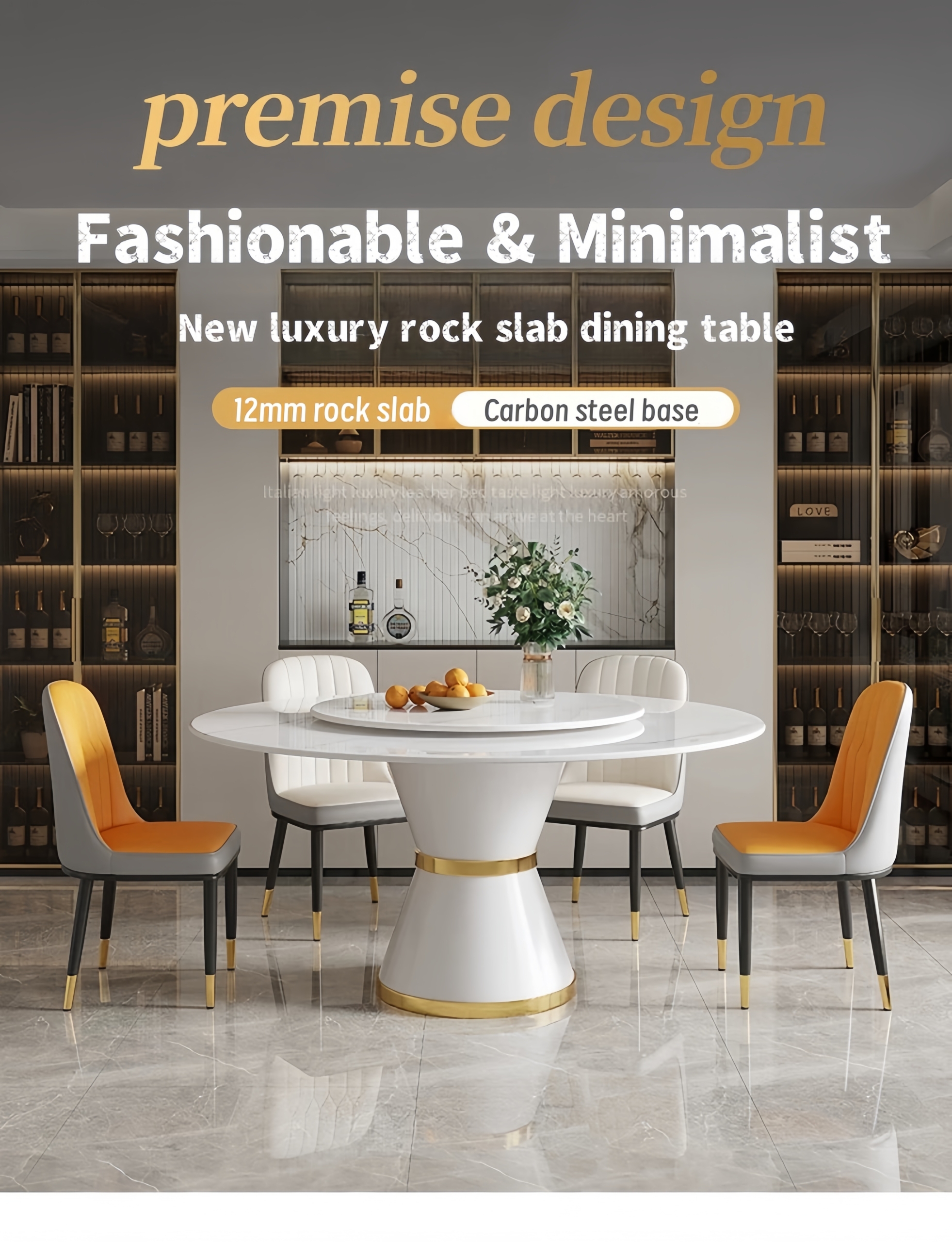 Round Rock Slab Dining Table Set 6 Seat