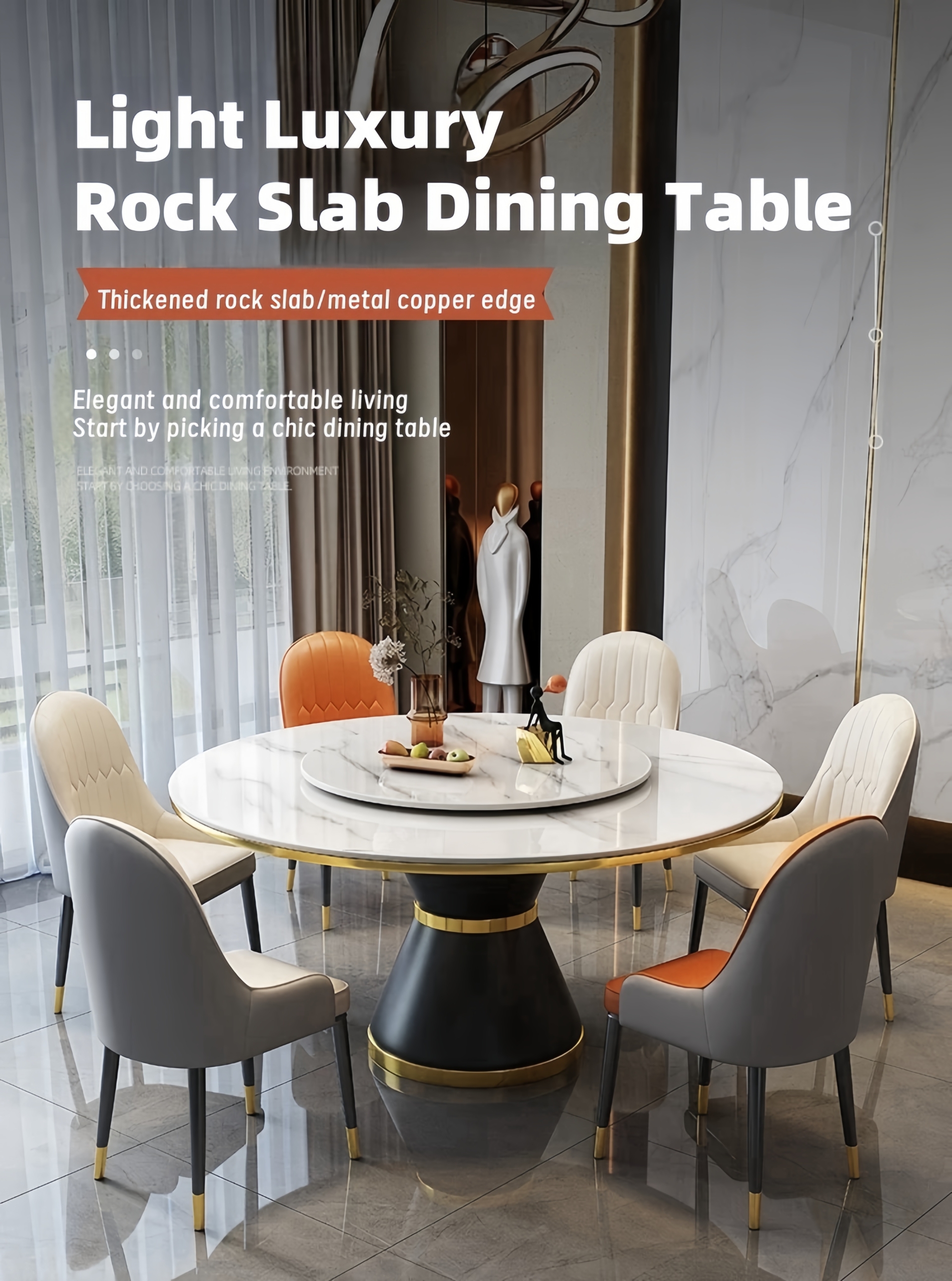 White Round Sintered Stone Dining Table