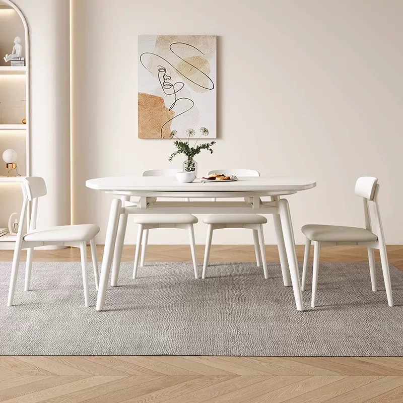 Cream Extendable Dining Table Chairs Set