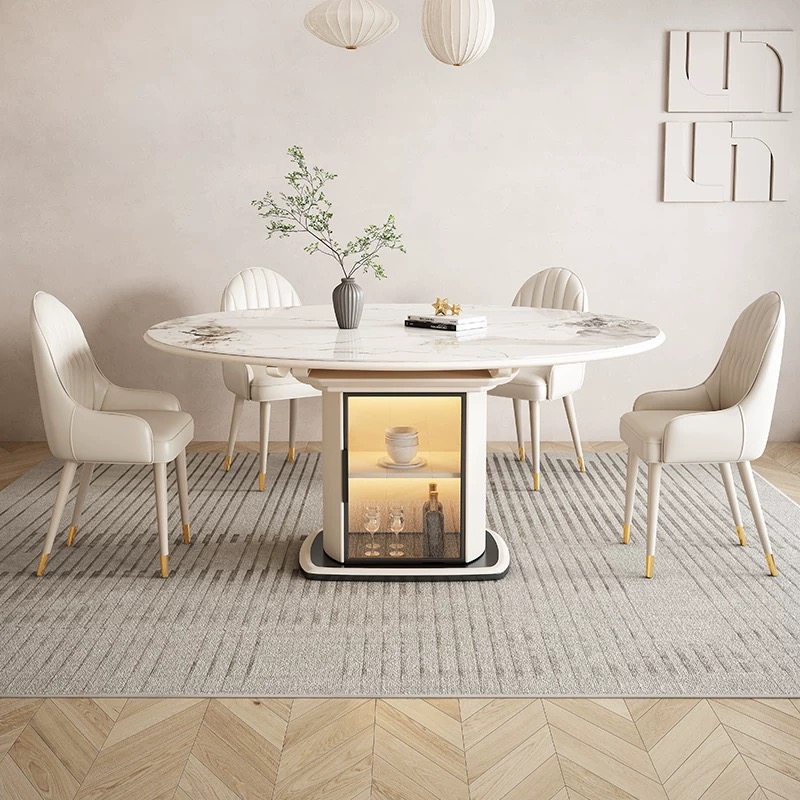 Cream Foldable Table Set With Storage Cabinet