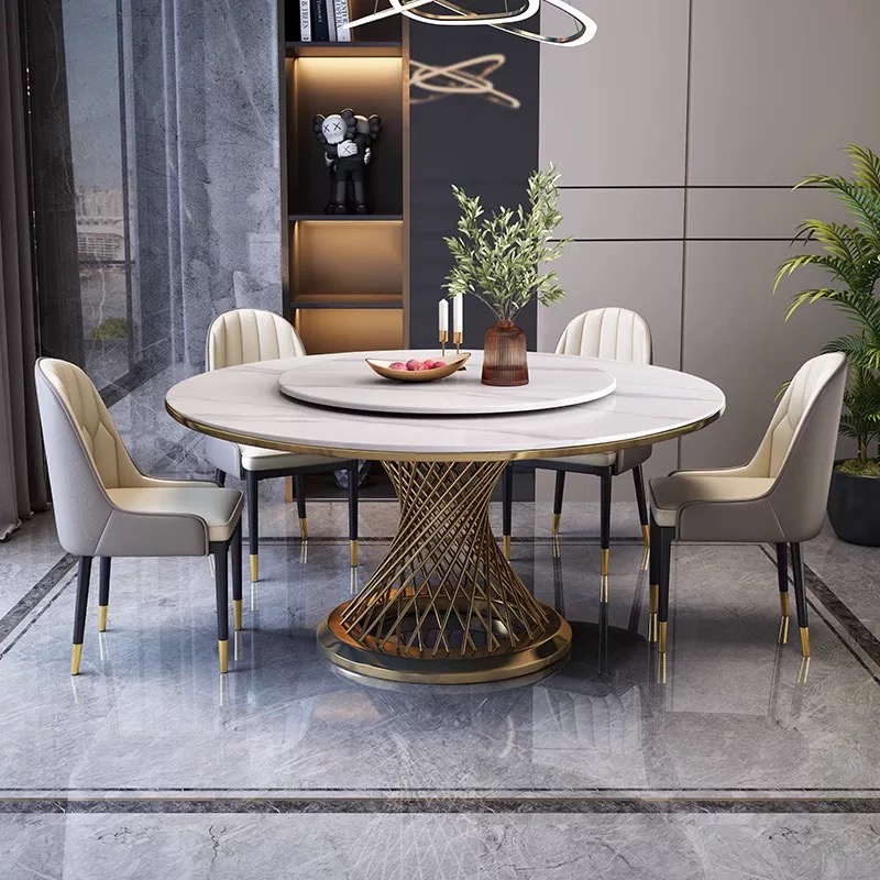 Dining Table Set with Gold Legs for 6